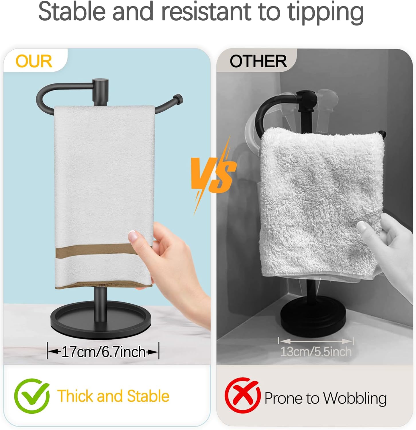 Hand Towel Holder Stand, Matte Black Standing Towel Racks for Bathroom, Stainless Steel Free Standing Towel Rack, Towel Bar Kitchen Vanity Countertops Decor - Image 3