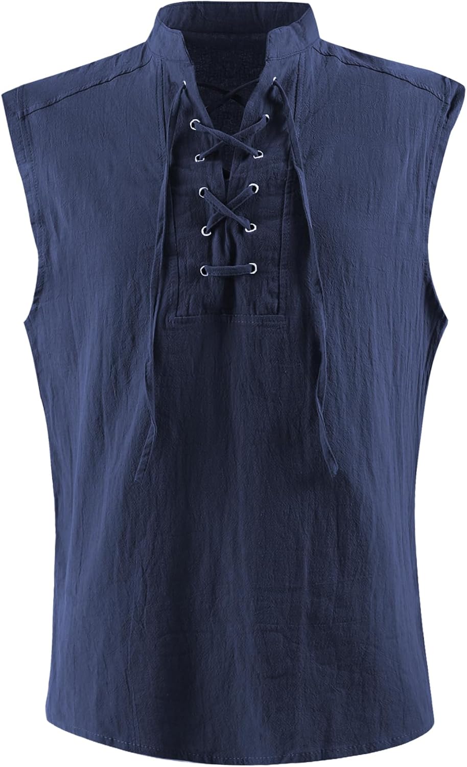 Mens Medieval Renaissance Pirate Costume Sleeveless Lace-up Stand Collar Shirt Gothic Viking Steampunk Top Tunic - Image 3