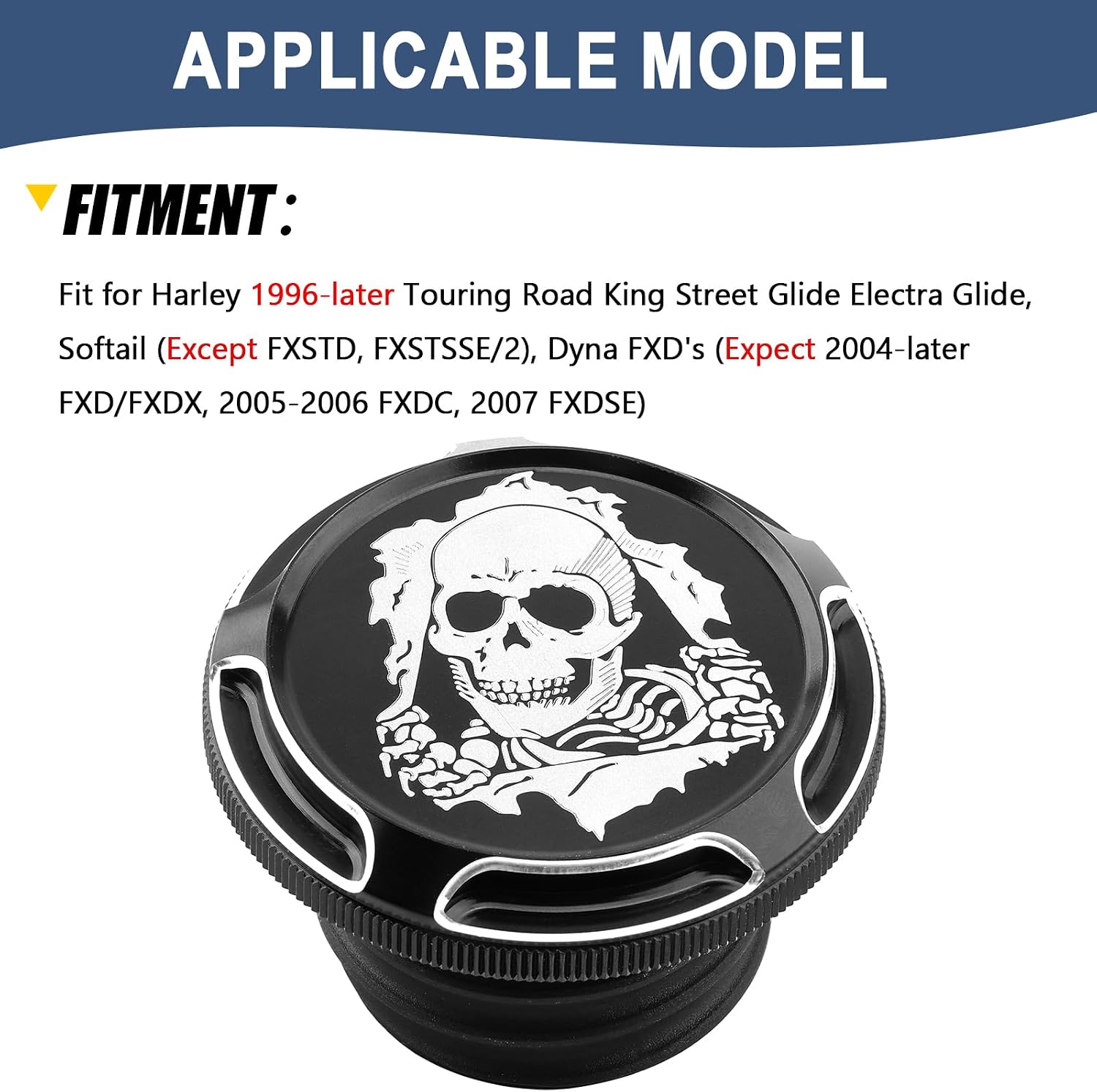 Motorcycle Vented Gas Cap Fuel Tank Cap Fit For Harley 1996-later Touring Road King Street Glide Electra Glide Softail Breakout FXLRS FXBB Dyna Fat Bob (Torn Skull)