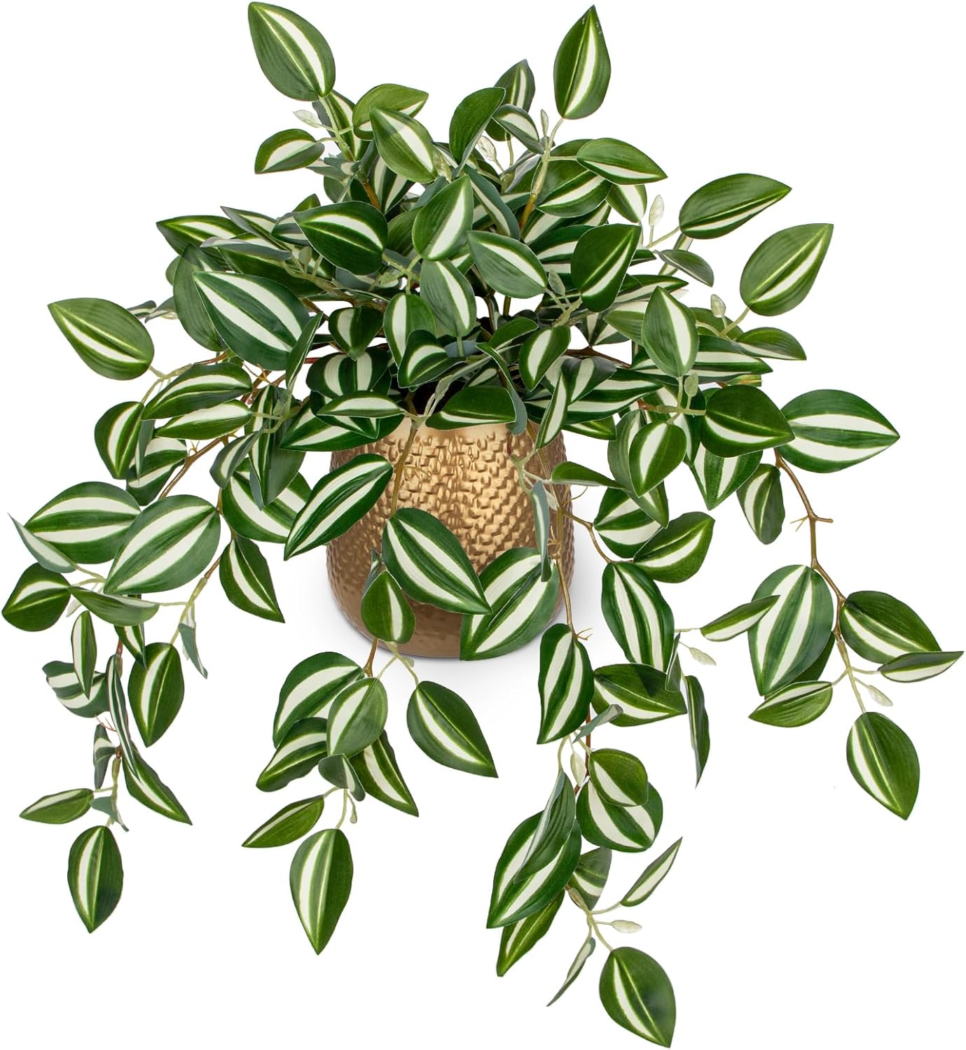 Briful Faux Plants Indoor 17.7in Fake Watermelon Peperomia Plant in Gold Pot with Realistic Silk Green Leaves Artificial Potted Plant for Home Office Table Bookshelf Desk Room Decor