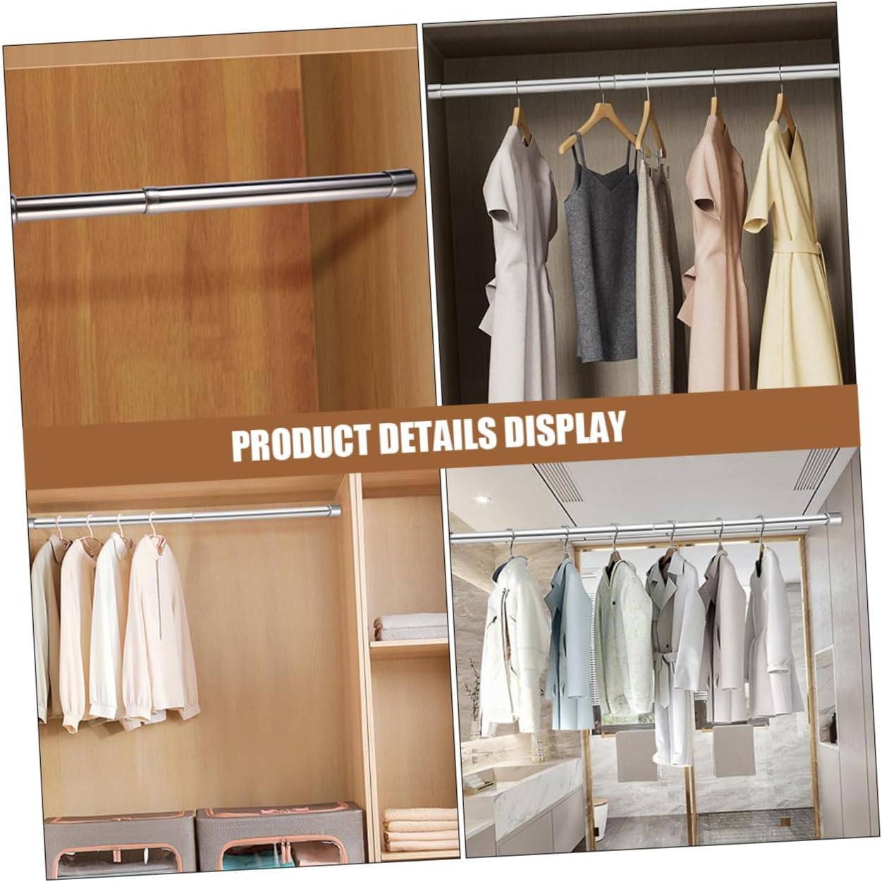 Adjustable Telescopic Closet Pole Stainless Steel Hanging Rod for Wardrobe Expandable Clothes Rod for Efficient Space Utilization Bathroom Bedroom and Closet