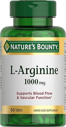 Nature’s Bounty L-Arginina 1000mg para apoyar el flujo sanguíneo y la función vascular – Sin OMG, sin gluten, 50 tabletas
