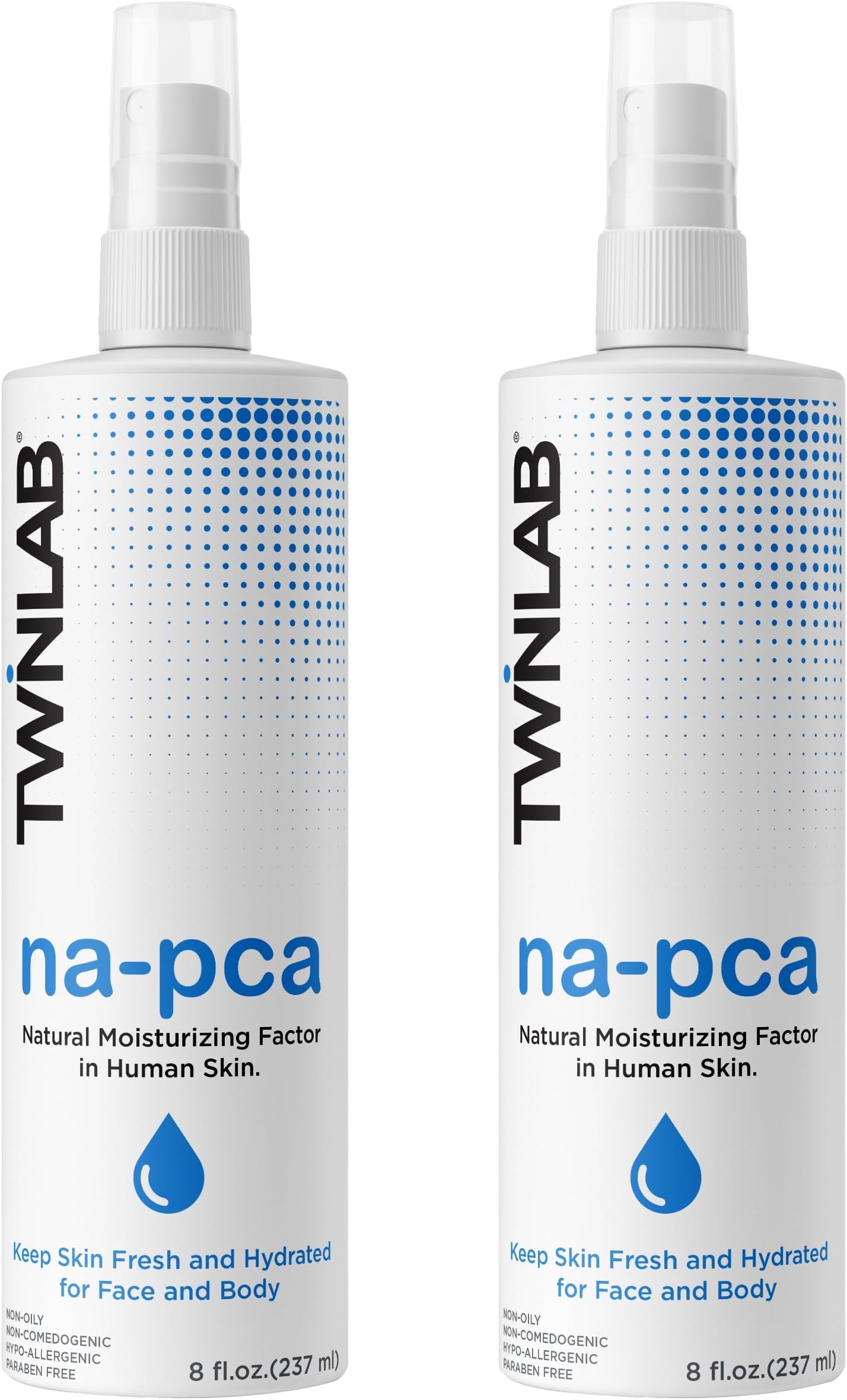 Twinlab NaPCA Spray - Helps Keep Skin Moisturized* - Supports Skin Hydration* - Face & Body Mist - For Women & Men - Non-Oily, Vegan, Paraben Free, Cruelty Free - With Eucalyptus - 8 fl oz (Pack of 2)