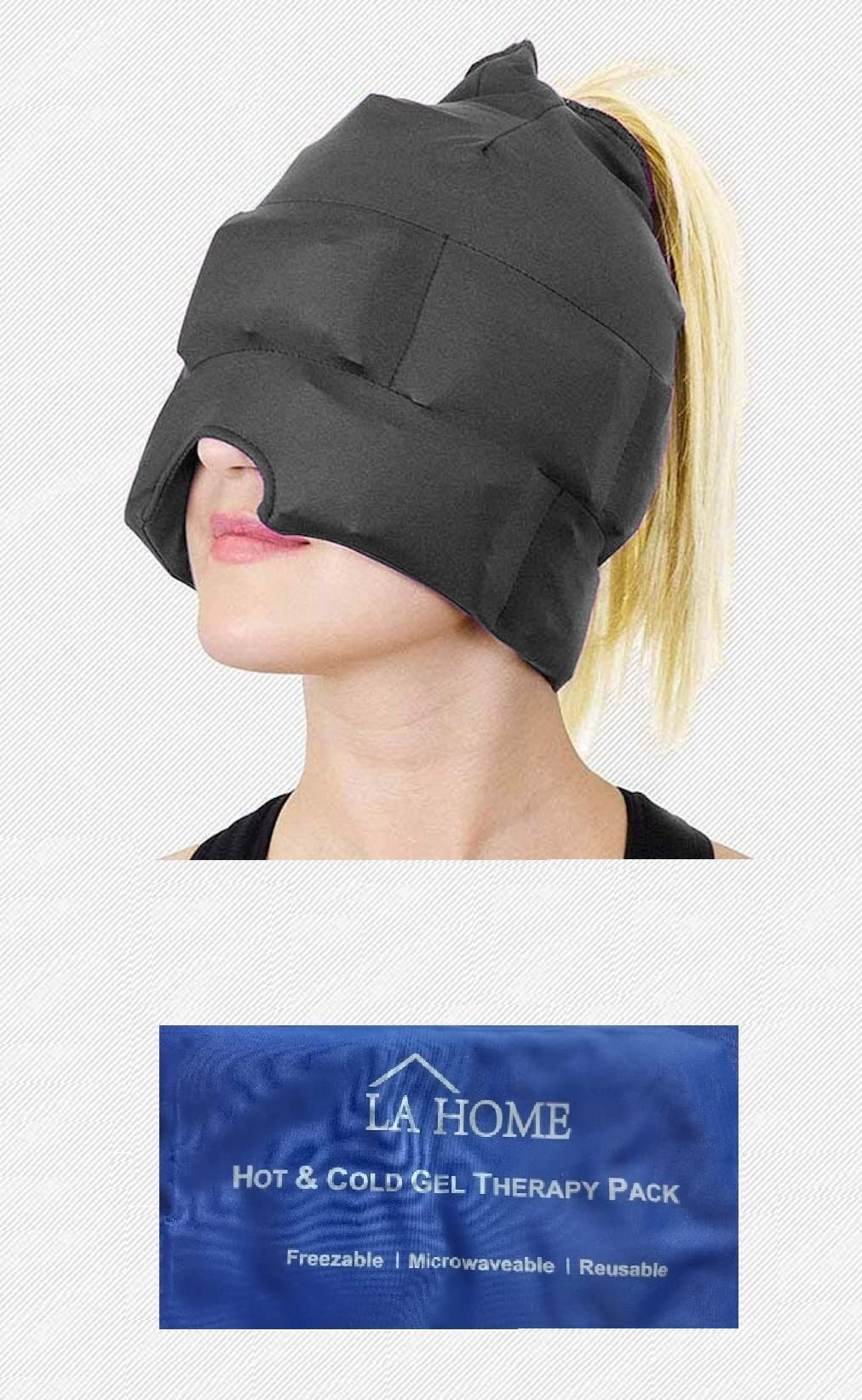 La Home Migraine & Headache Cold Relief Cap - Reusable Ice Pack - Stretchy, Comfortable, Dark and Cool Hat