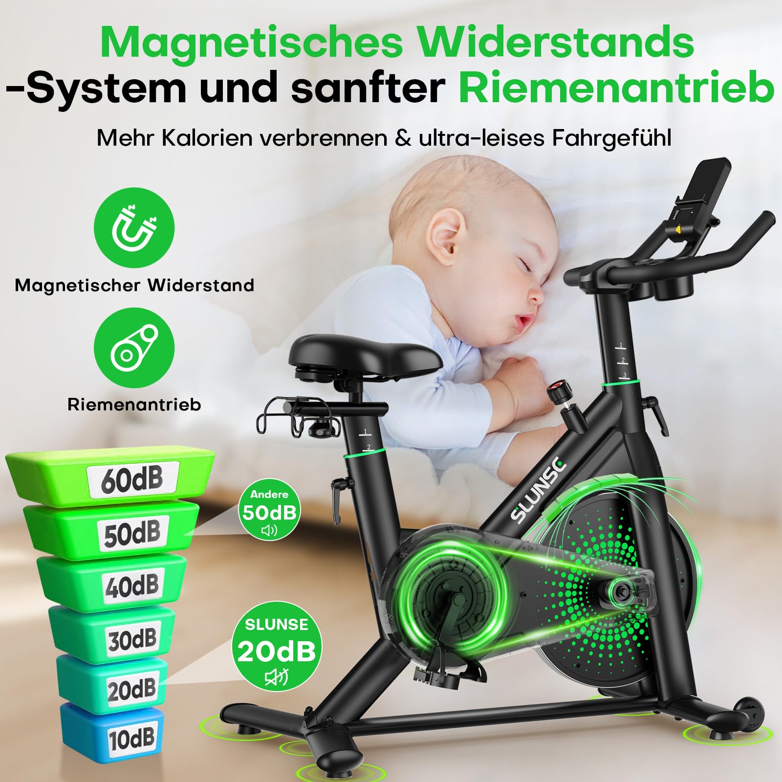 Heimtrainer Fahrrad mit App, Einstellbarer Magnetischer Widerstand Hometrainer Fahrrad, Leise & Bequem Ergometer Heimtrainer mit Hantelablage, LCD-Display, Tablet-Halterung, Bis 180KG