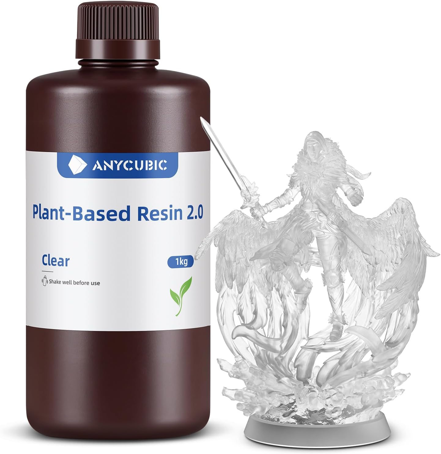 ANYCUBIC 3D Printer Resin with Low Odor and Safety, 405nm UV Plant-Based Rapid Resin with High Precision and Quick Curing for LCD 3D Printing - 1000g Clear