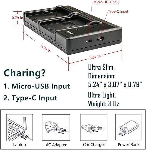 Miniatura 3 de Kastar NP-F550  NP-F570 LTD2 Cargador de batería USB compatible con Neewer NL-288ARC Panel de luz LED bicolor regulable, luz de video LED bicolor