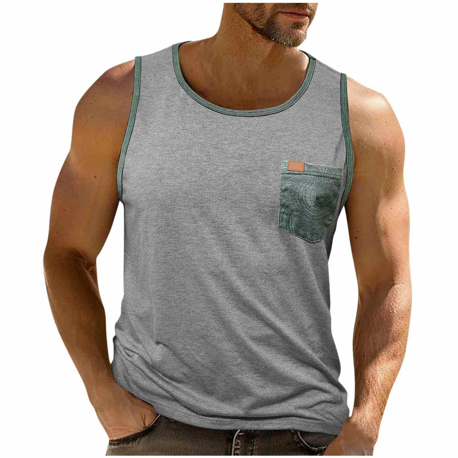 Aopir Men's #G016-Gray Workout Tank Vest Abs Abdo Tummy Control Undershirts Slimming Body Shaper Tops For Athletic Running Gym