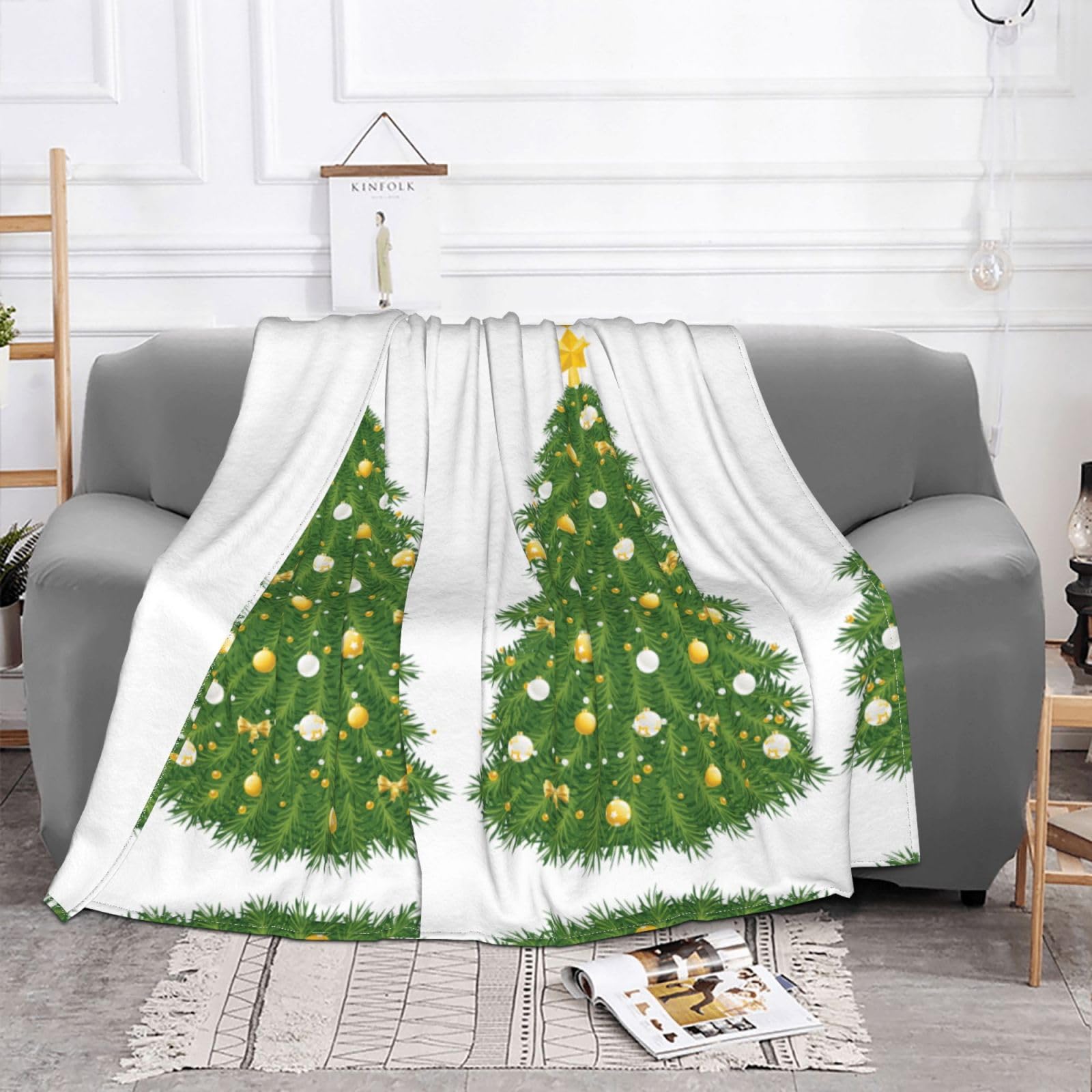Personalisierte Decke mit Weihnachtsbaum, bedruckt, warm, weich, bequem, Flanell, Überwurfdecke für Bett, Sofa