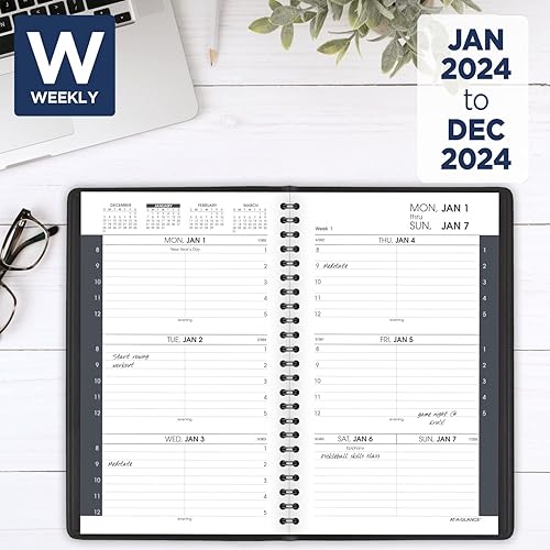 Miniatura 2 de AT-A-GLANCE Agenda semanal de citas 2024, 5 x 8 pulgadas, pequeño, negro (701000524)