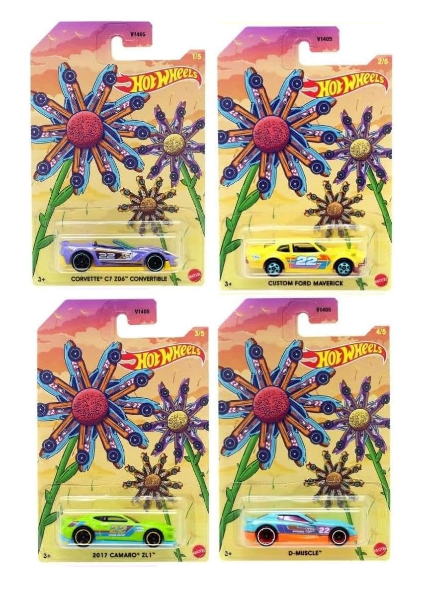 Hot Wheels Mattel Spring/Easter 2022 Die‑Cast Car Set of 4, Easter Spring Theme, 1:64 Scale, Ages 3+