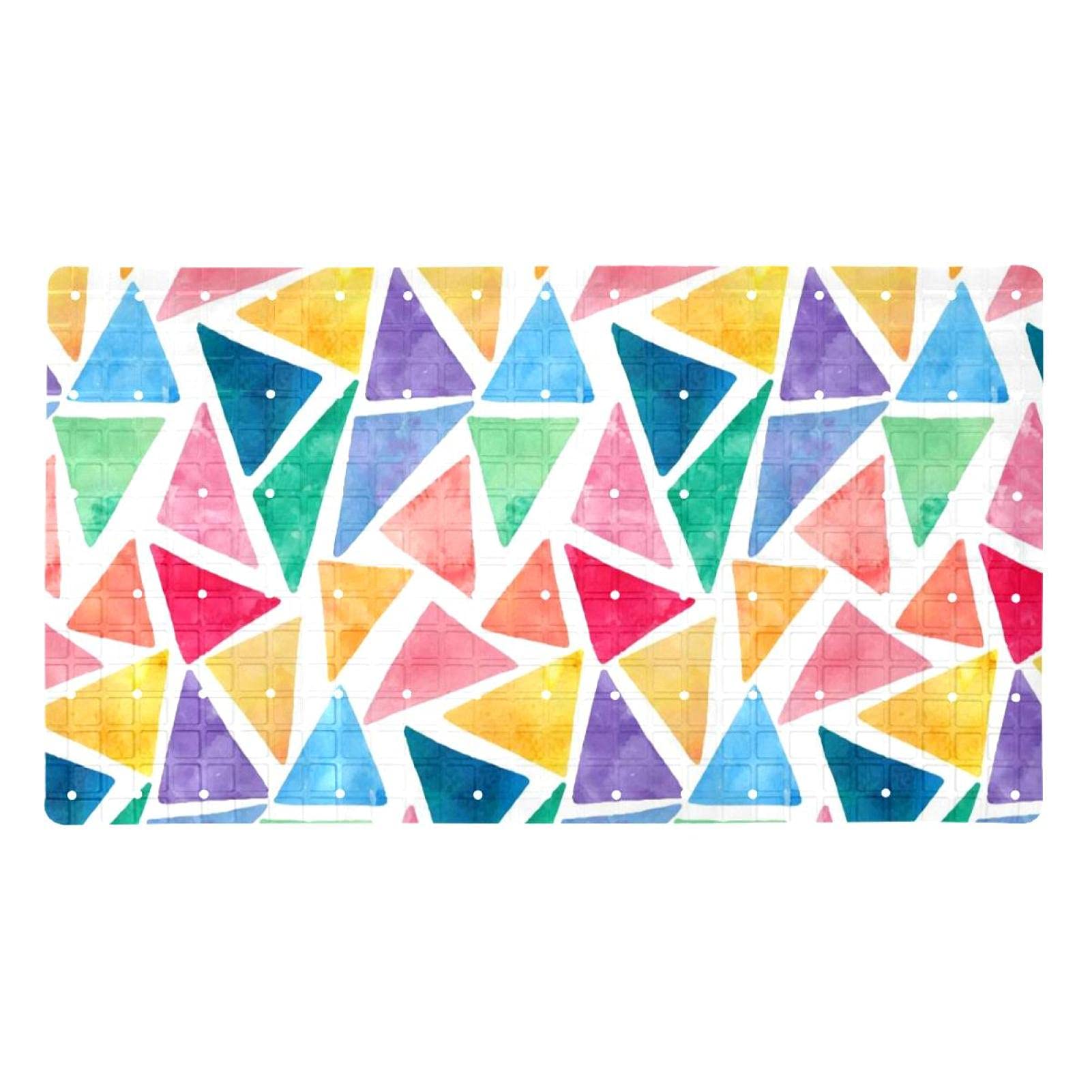 Tapis de bain antidérapant à ventouses motif triangles colorés 39 x 70 cm