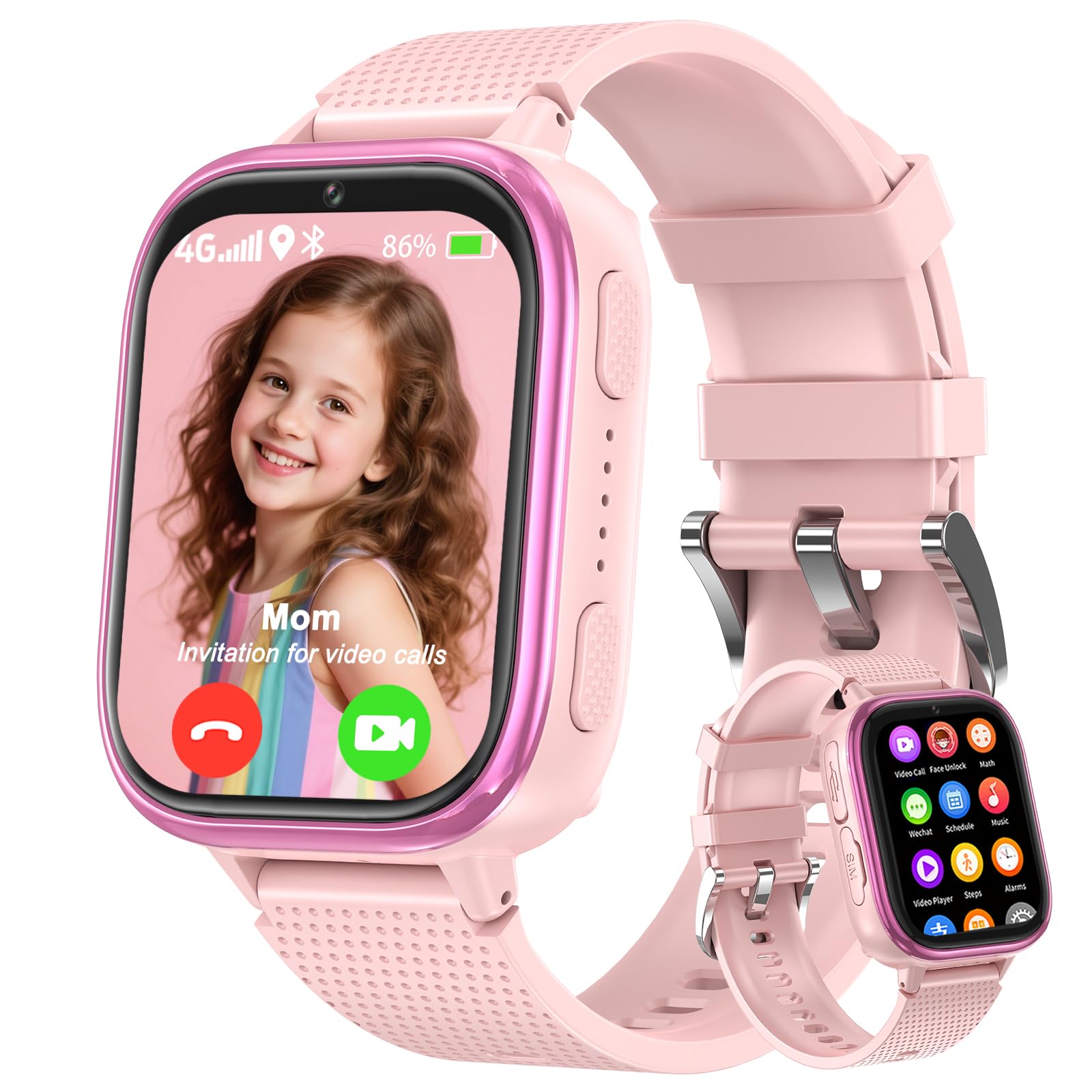 kaacly Reloj Inteligente NiƱo 4G con GPS Videollamadas HD Chat Familiar SOS TelƩfono,IP68 Resistente al Agua, Smartwatch NiƱos Regalos para NiƱos NiƱas 6-13 aƱos