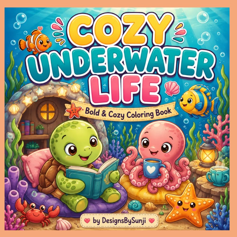 Cozy Underwater Sea Life: Bold and Easy Coloring Book Featuring Cute Sea Creatures and Relaxing Ocean Scenes for Adults and Teens