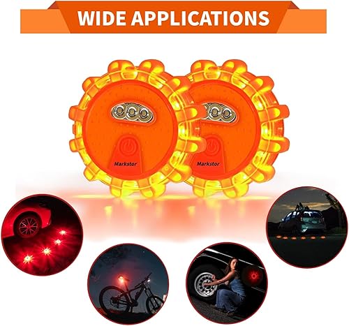 Miniatura 6 de Juego de 6 bengalas LED para carretera, kit de emergencia LED ámbar de recarga USB, luz de advertencia con magnético, kit de bengalas de disco de