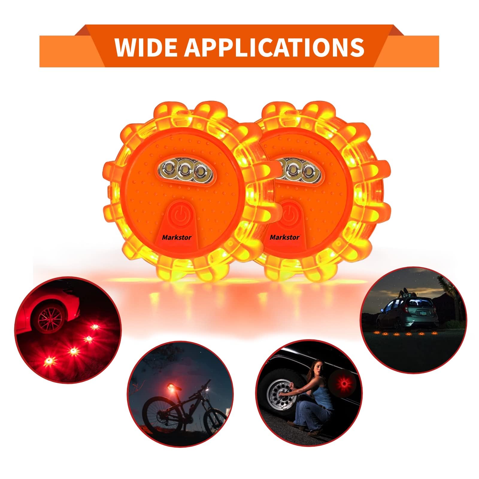 Paquete de 6 bengalas LED de emergencia LED para carretera, recarga USB ámbar con magnético, kit de bengalas de disco de seguridad vial con martillo