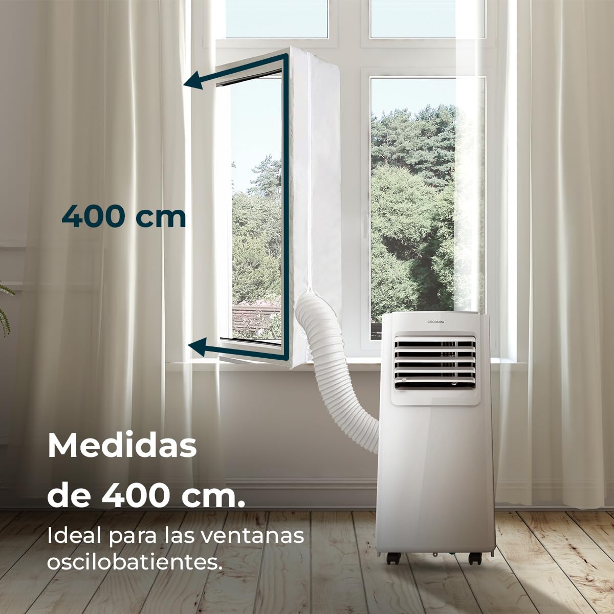 Cecotec Acople Cubierta Aislante Universal de Ventanas Oscilobatiente para Aire Acondicionado Portátil 400cm 100% Poliéster, Resistencia y Durabilidad, Aisla del Exterior, Cremallera y Cinta Adhesiva — view 2
