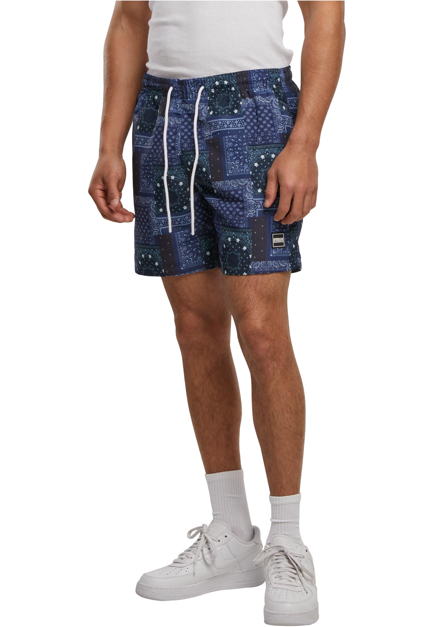 Urban Classics Men's Pattern Swim Shorts Trunks, Navy Bandana AOP, M