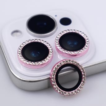 BONVAN for iPhone 15 Pro/Pro Max/14 Pro/ProMax Camera Lens Protector - Bling Glitter Diamond Metal Crystal Tempered Glass Screen Accessories Rhinestones Lens Cover Pink