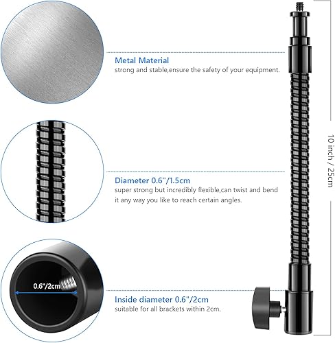 Miniatura 5 de Neewer® Brazo de tubo flexible de metal de 10 "/ 25 cm para luces de video LED, luz de flash de anillo y otros accesorios de fotografía con rosca de