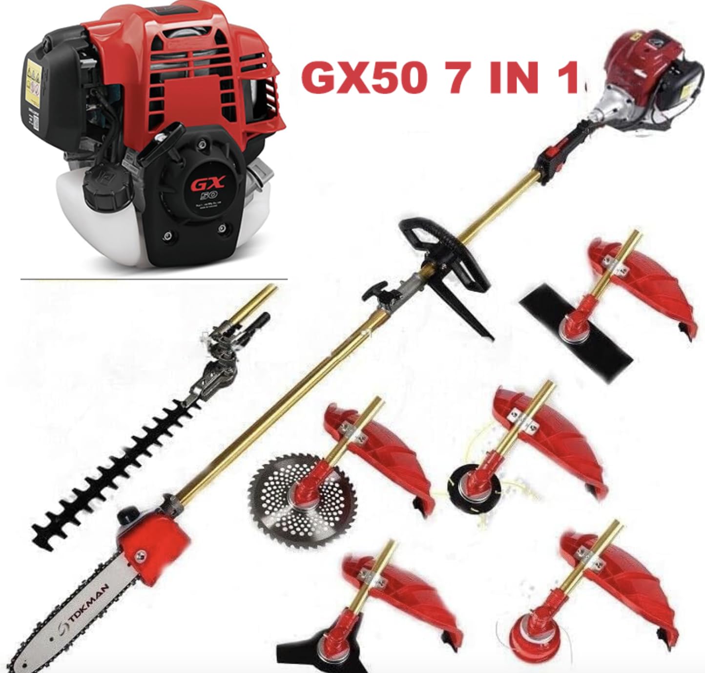 GX50 - Desbrozadora 7 en 1 de gas para cortacésped, 4 tiempos, herramienta para bordear malas hierbas