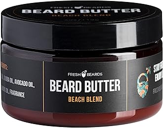 Fresh Beards Beach Blend Beard Butter - Coconut & Lemongrass Fragrance - Scented Men's Beard & Mustache Conditioner - Softens, Moisturizes and Prevents Itch
