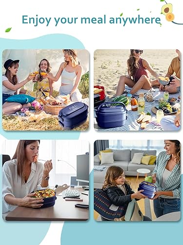 Miniatura 6 de Lonchera Bento Box para adultos lonchera apilable con utensilios, contenedor portátil a prueba de fugas con compartimentos divididos, lonchera apta