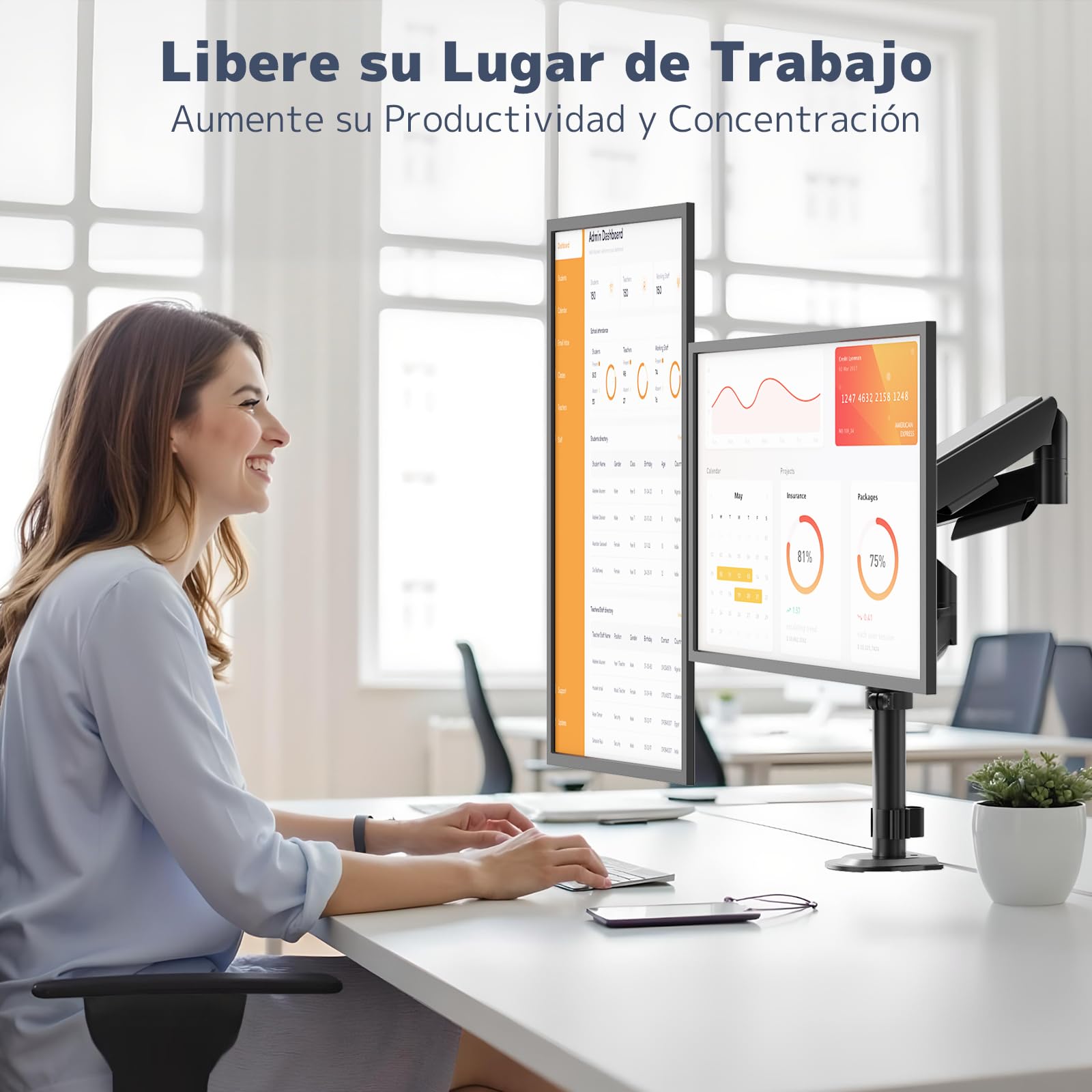 PUTORSEN Soporte para 2 monitores para pantalla de 17-32 pulgadas, soporte de pantalla para 2 monitores, altura regulable con brazo de 9 kg, soporte de pantalla inclinable, VESA 75/100 mm