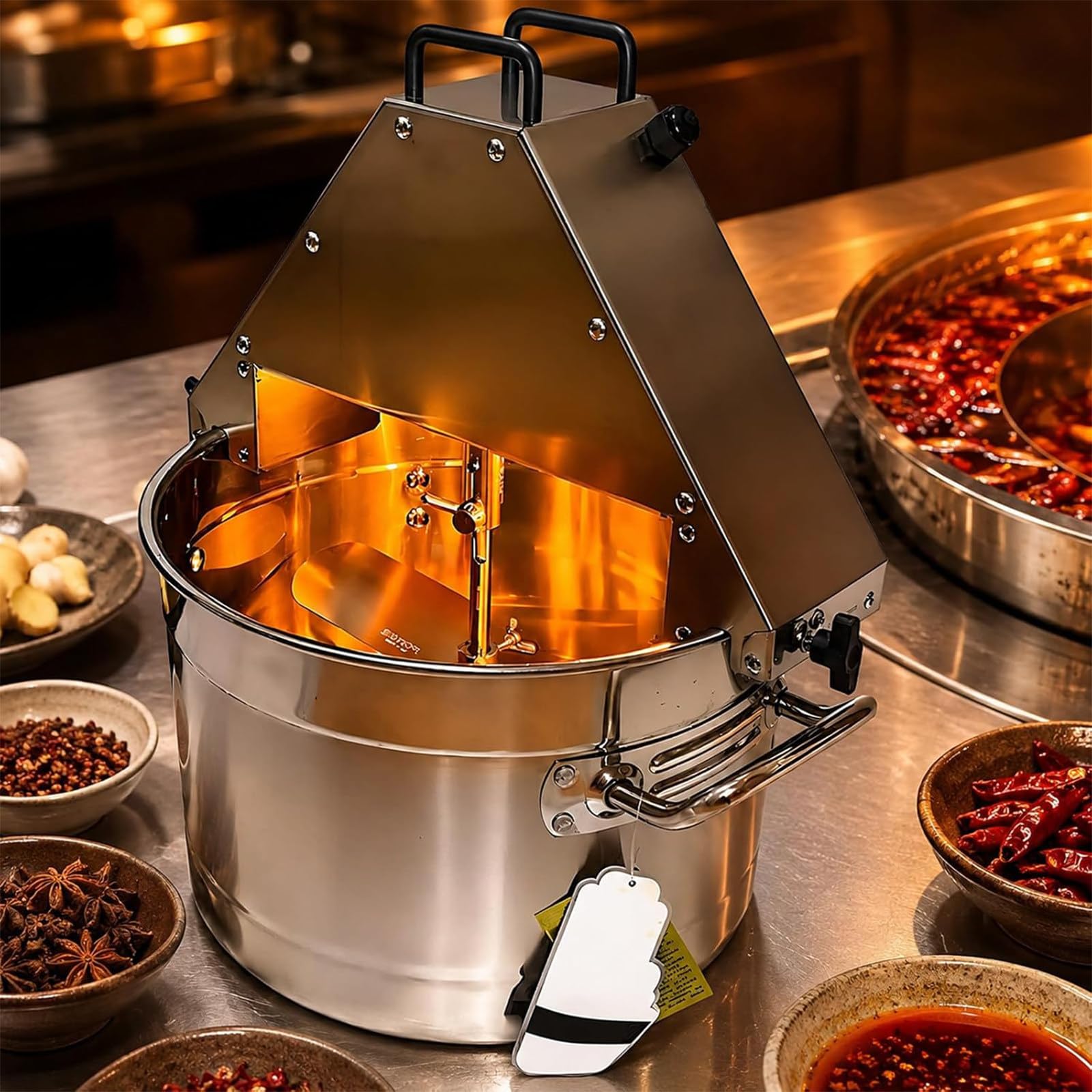 ZHIGUANYUN Automatic Pot Stirrer Mixer,3-Layer Barrel Bottom,10L Stainless Steel Sauce Making Device,for Jam Chili Sauce Soup Hot Pot Base