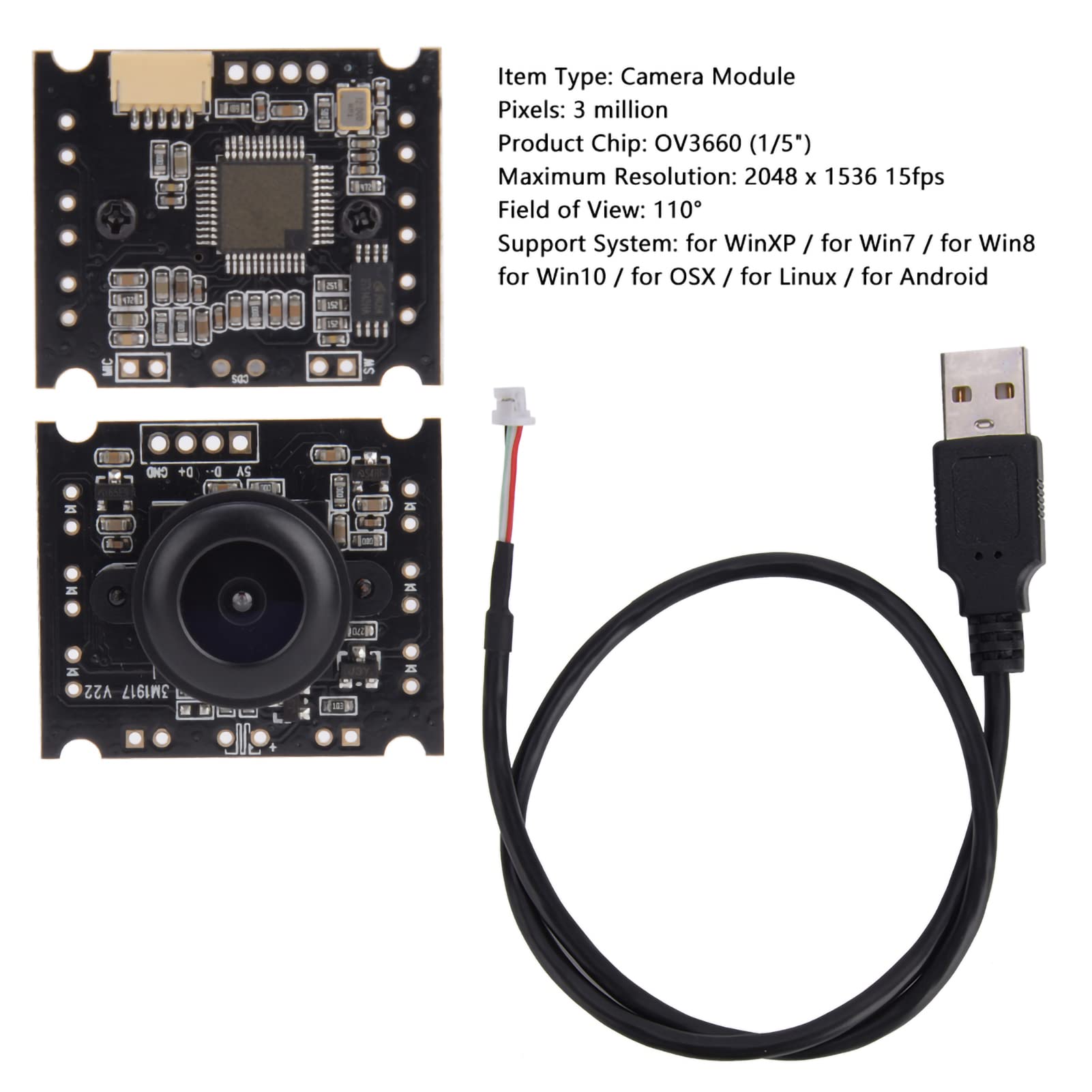 Moduł Kamery USB 2.0 OV3660 Moduł Kamery USB, moduł Kamery USB OV3660 Obiektyw Szerokokątny 110 ° Wysoka Ramka 15 Klatek na sekundę Moduł Kamery Internetowej Obsługa Mobilnego OTG