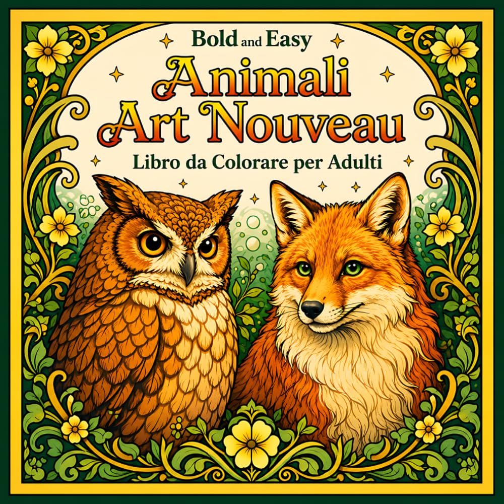 Bold and Easy Animali Art Nouveau: Libro da Colorare per Adulti con Animali Selvatici Decorativi, Uccelli e Motivi Eleganti