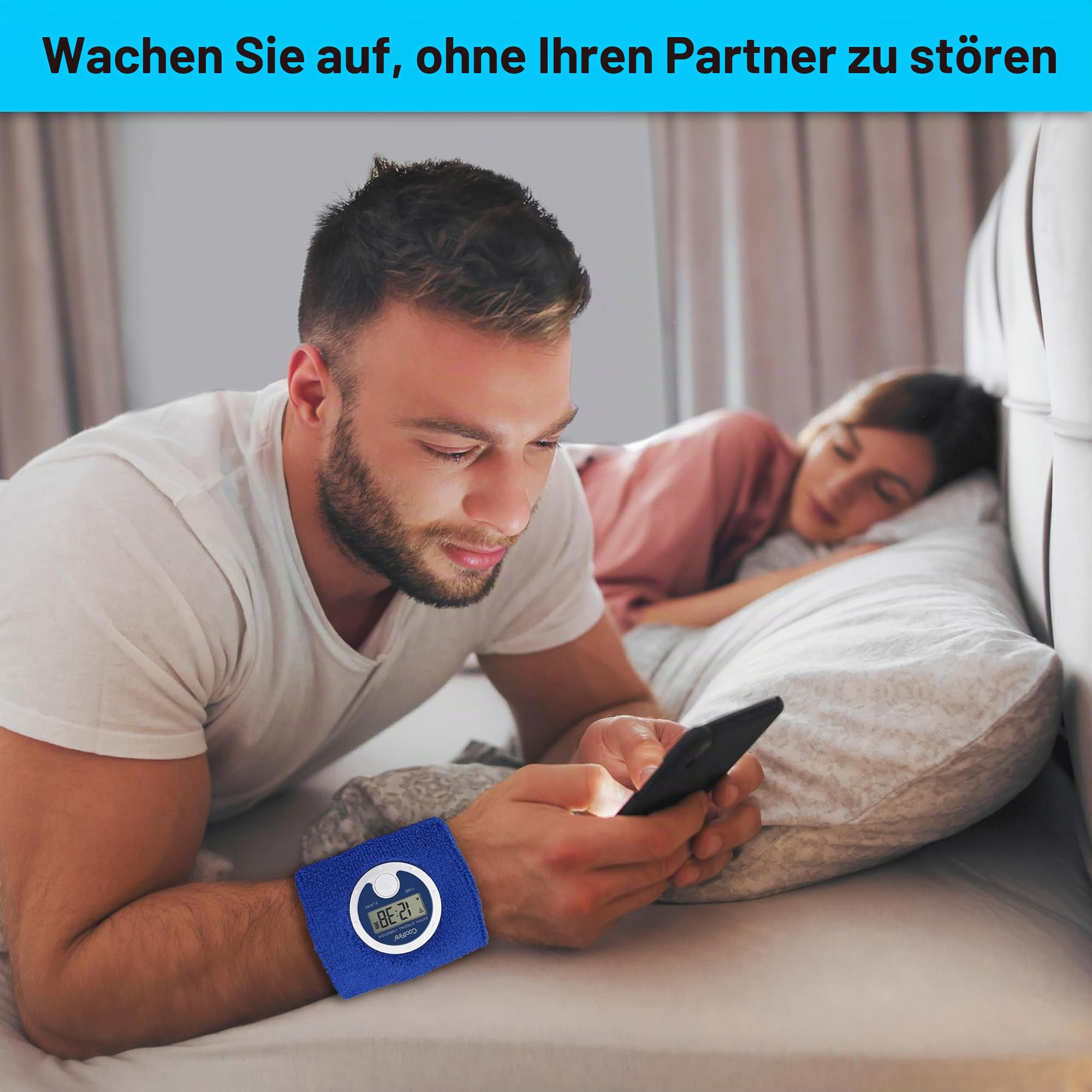 Coolfire - Vibrationswecker Schweißband, geräuschloses Wake Yourself Up Armband Vibrationsalarm Uhr für Paare, Studenten, einfach einzustellen, benutzerfreundliche App, Hörgeschädigte, USB aufladbar,