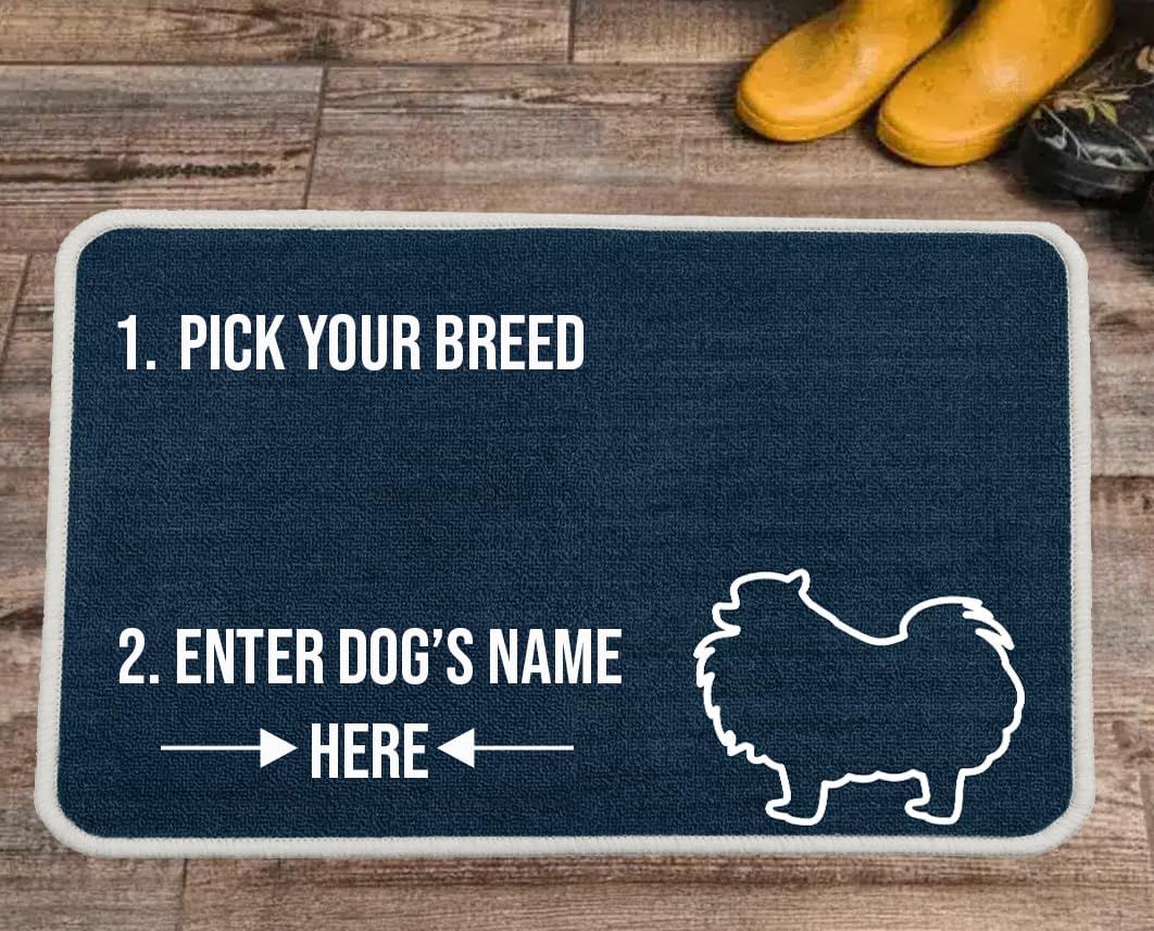 PET REBELLION | Personalised Extra-Large Pet Feeding Mat | Absorbent & Machine Washable | Customisable with Your Pet's Name | Non-Slip Backing | Pomeranian Blue — image 1