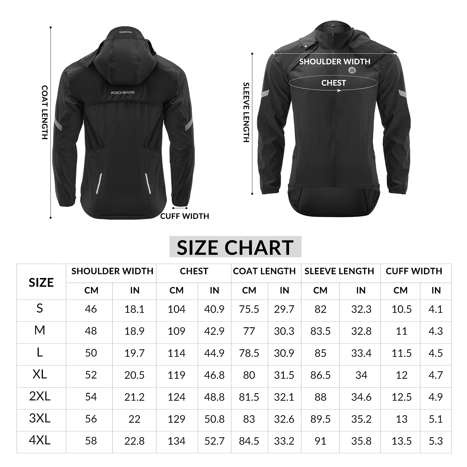 ROCKBROS Kurtka Rowerowa Wiatroodporna, Przeciwsłoneczny Płaszcz, Odpinan, Oddychająca, Szybkoschnąca, Odblaskowa, Regulowana, M-4XL, do Wielu Sportów na Świeżym Powietrzu i Codziennego Noszenia, dla Kobiet i Mężczyzn
