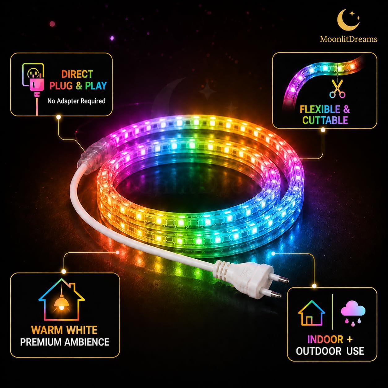 MoonlitDreams LED Rope Light - Waterproof & Flexible -5