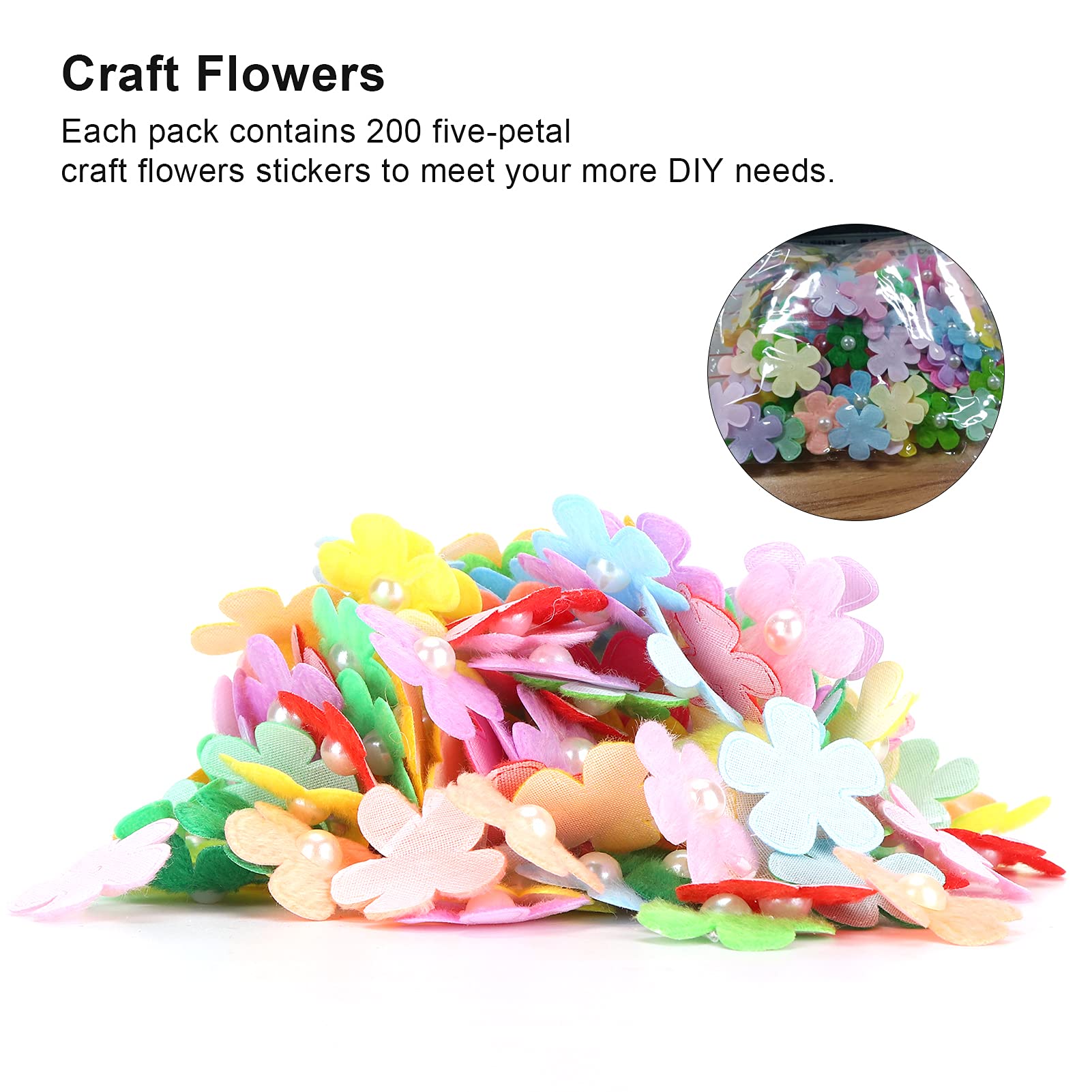 Hapivida Fleurs En Tissu, 200 Autocollants De Fleurs Artificielles Marguerite Avec Perles Pour Décorations De Mariage, Noël, Bricolage Enfants, Cartes D'Invitation, Pour DIY Et Cadeaux Créatifs