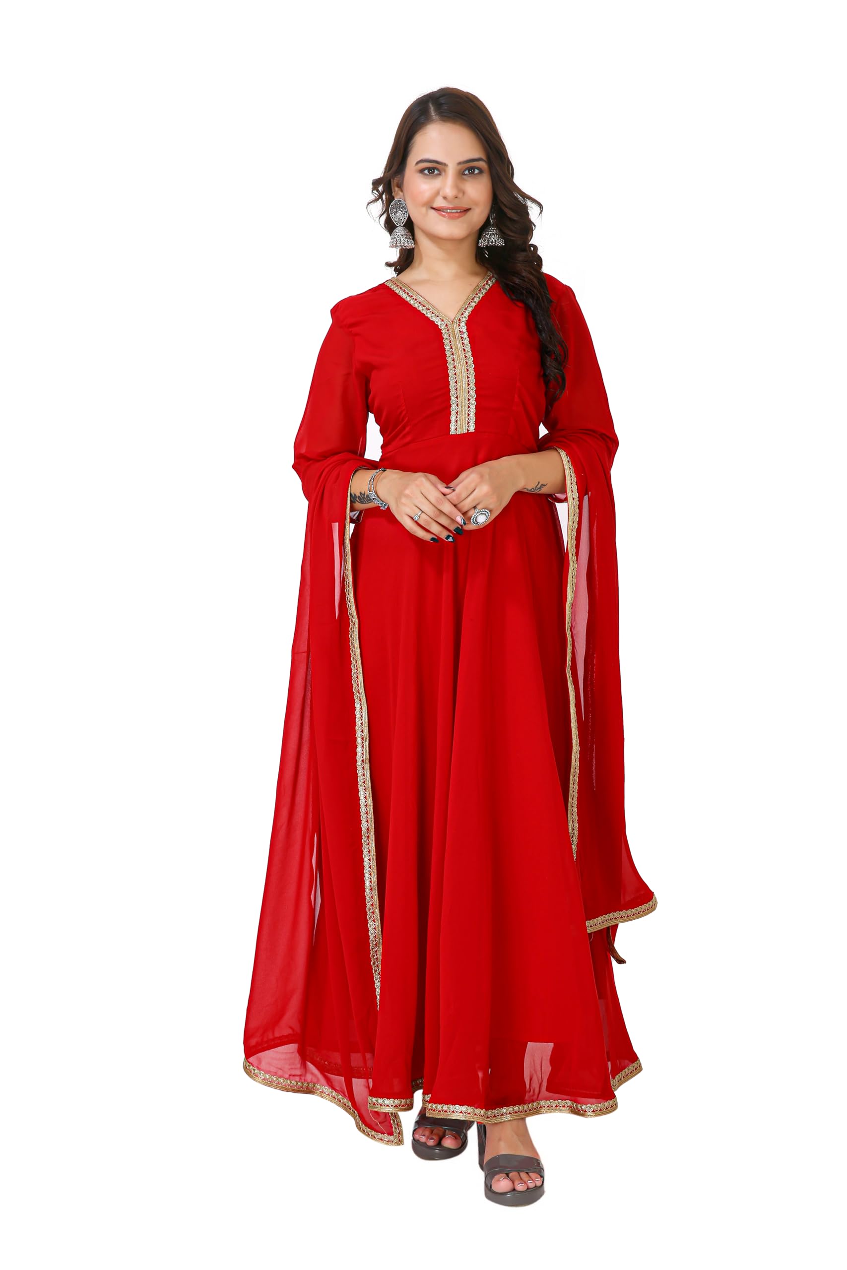 vihara threads Women’s Solid Lace Work Anarkali Kurta and Dupatta Set - Elegant Ethnic Wear for Festive Occasions-picture-52