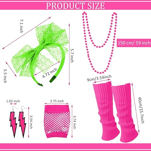 Miniatura 4 de I Love The 80's Disco 80s - Disfraz con estampado de hombros descubiertos, camiseta sin mangas, diadema, aretes, collar, calentadores de piernas