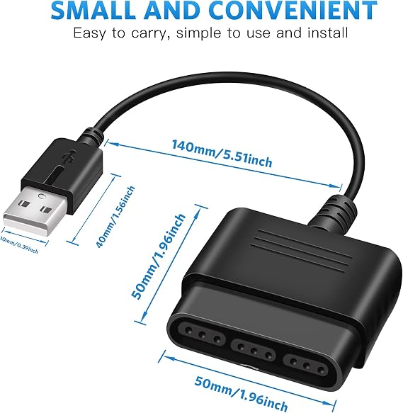 Xahpower PS2 Controller to USB Adapter Converter Cable, Compatible with Sony PS1/PS2 Controller Gamepad to PS3/PC Controller
