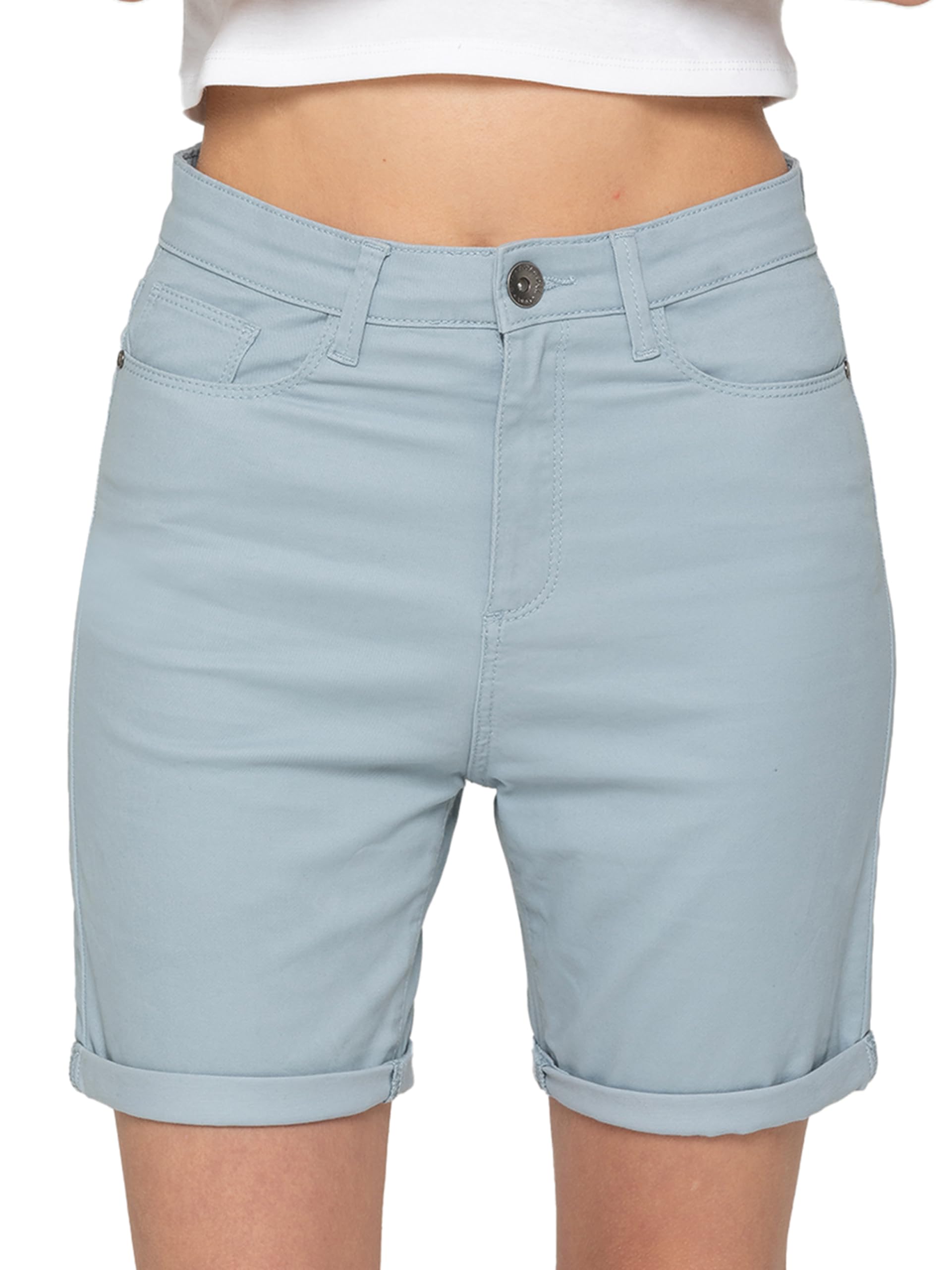 989Zé Enzo Women's Sky Blue Stretch Shorts Chino Casual Turned Up Hem Slim Fit Above Knee Cropped Pants Ezls630 Shorts 10
