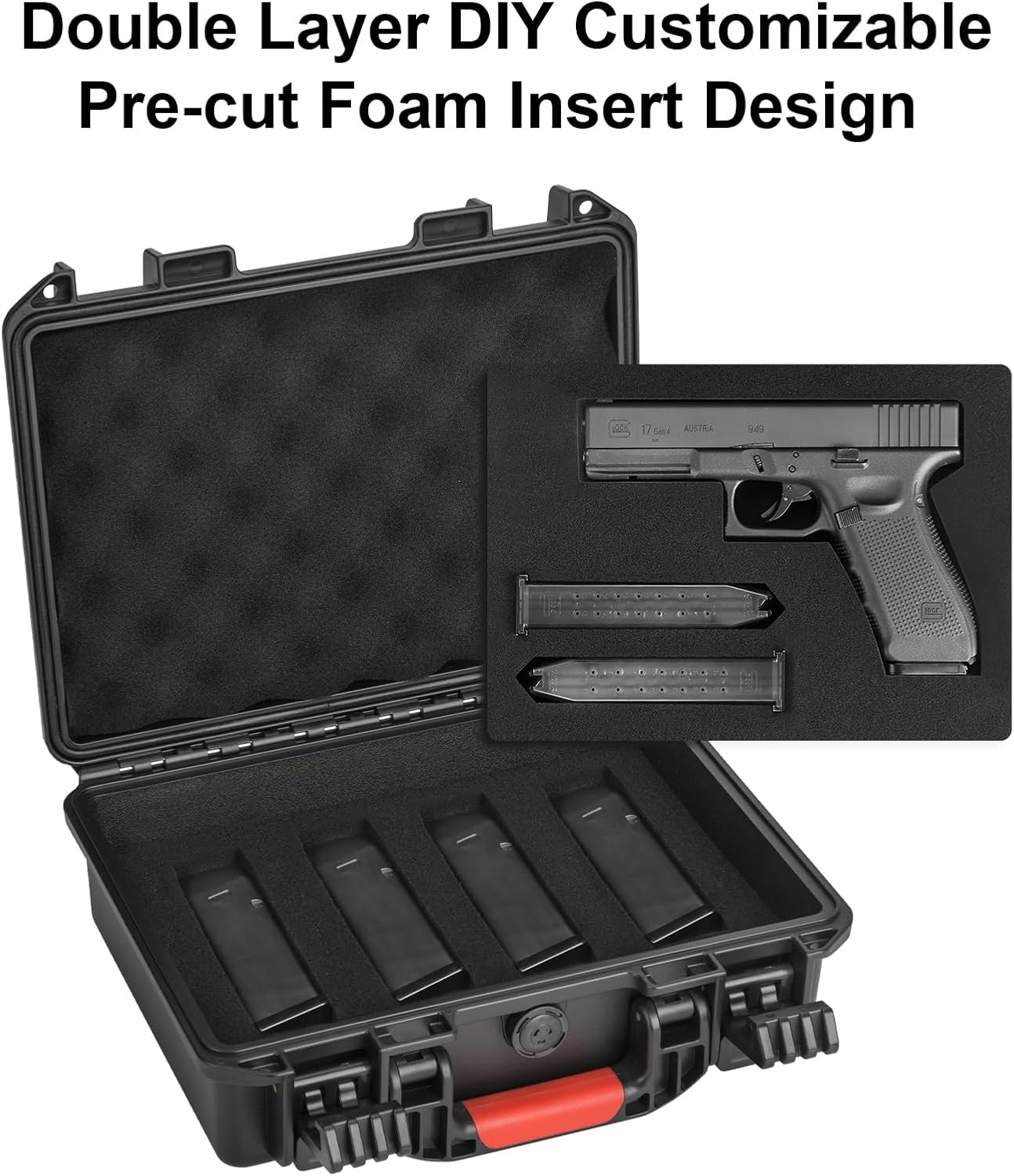 Gun Case TSA Approved Pistol Case Hard Shell Waterproof with DIY Customizable Pre-cut Foam Insert - Travel Gun Case for Gun Case 9mm - Image 2