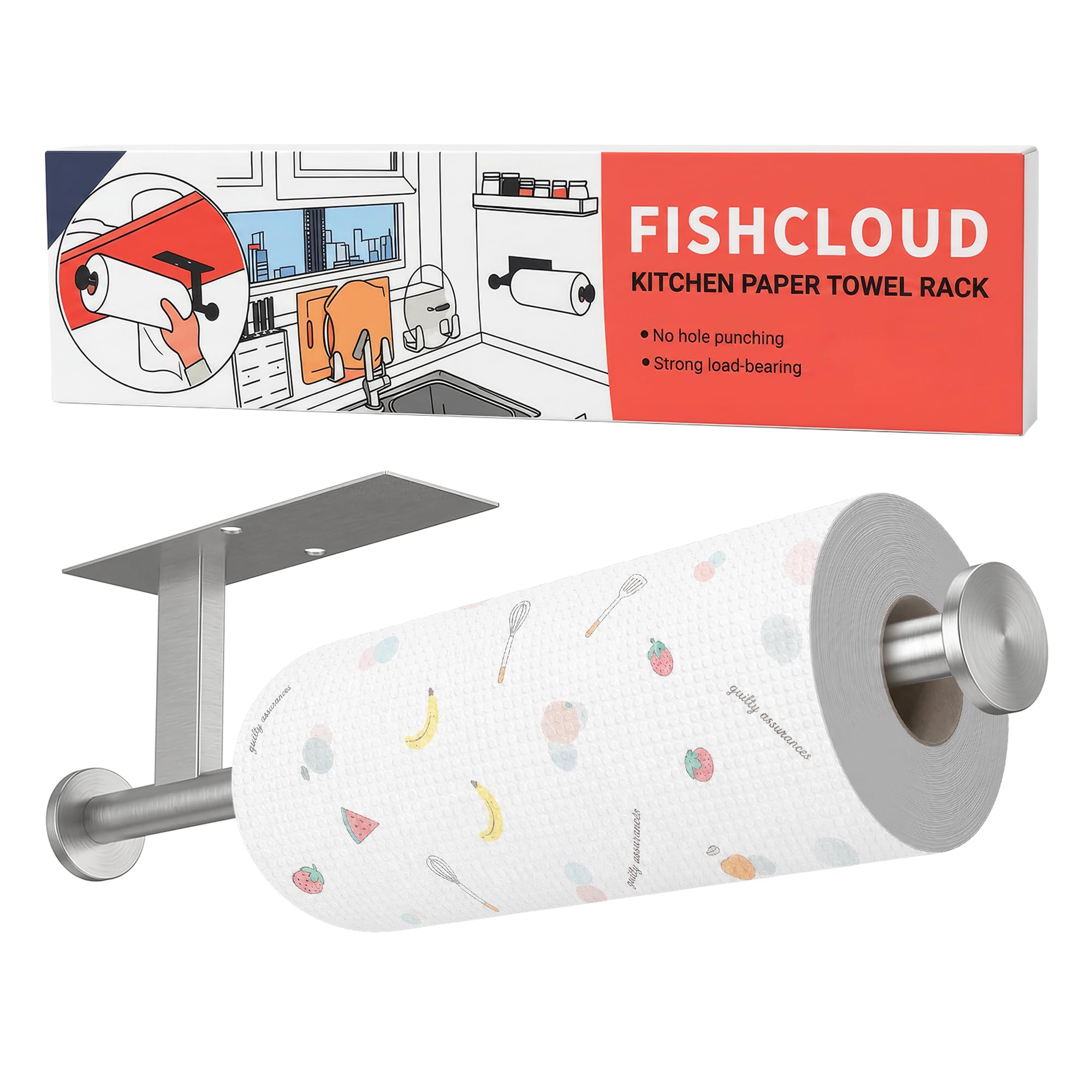 paper towel holder wall mount - self adhesive no drill or drilling, sus304 stainless steel - kitchen, bathroom, sink, pantry, fridge (silver)