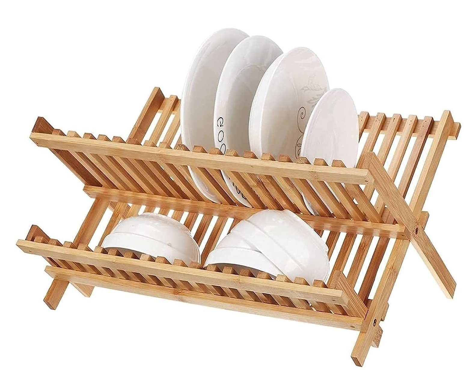Escurridor De Platos Estante para Platos Estante para Platos De Bambú Vajilla Multifunción Rejilla De Drenaje Platos Plegables Estante De Almacenamiento Platos De Doble Capa Rejill