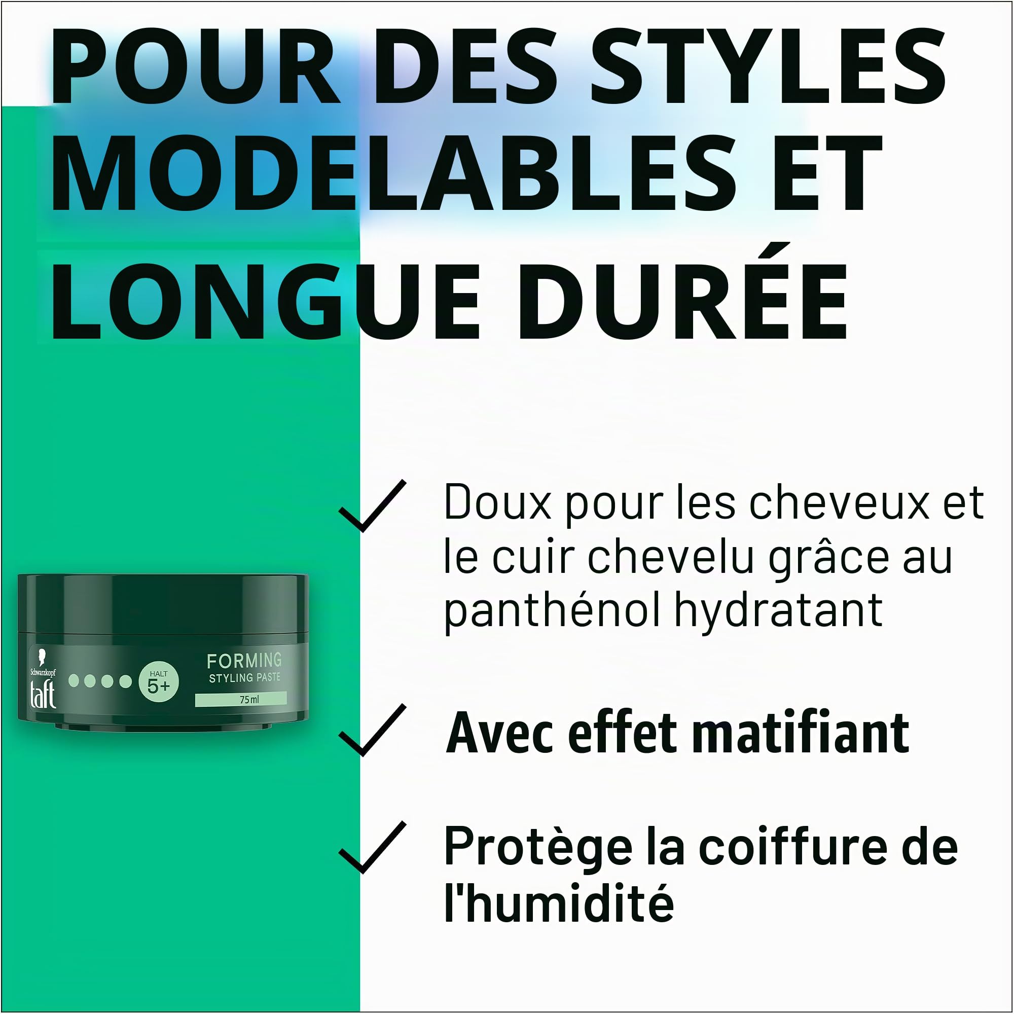Schwarzkopf TAFTPaste Forming Pâte coiffante (2 x 75 ml) pour des looks inachevés, douce pour les cheveux et le cuir chevelu, pâte végétalienne