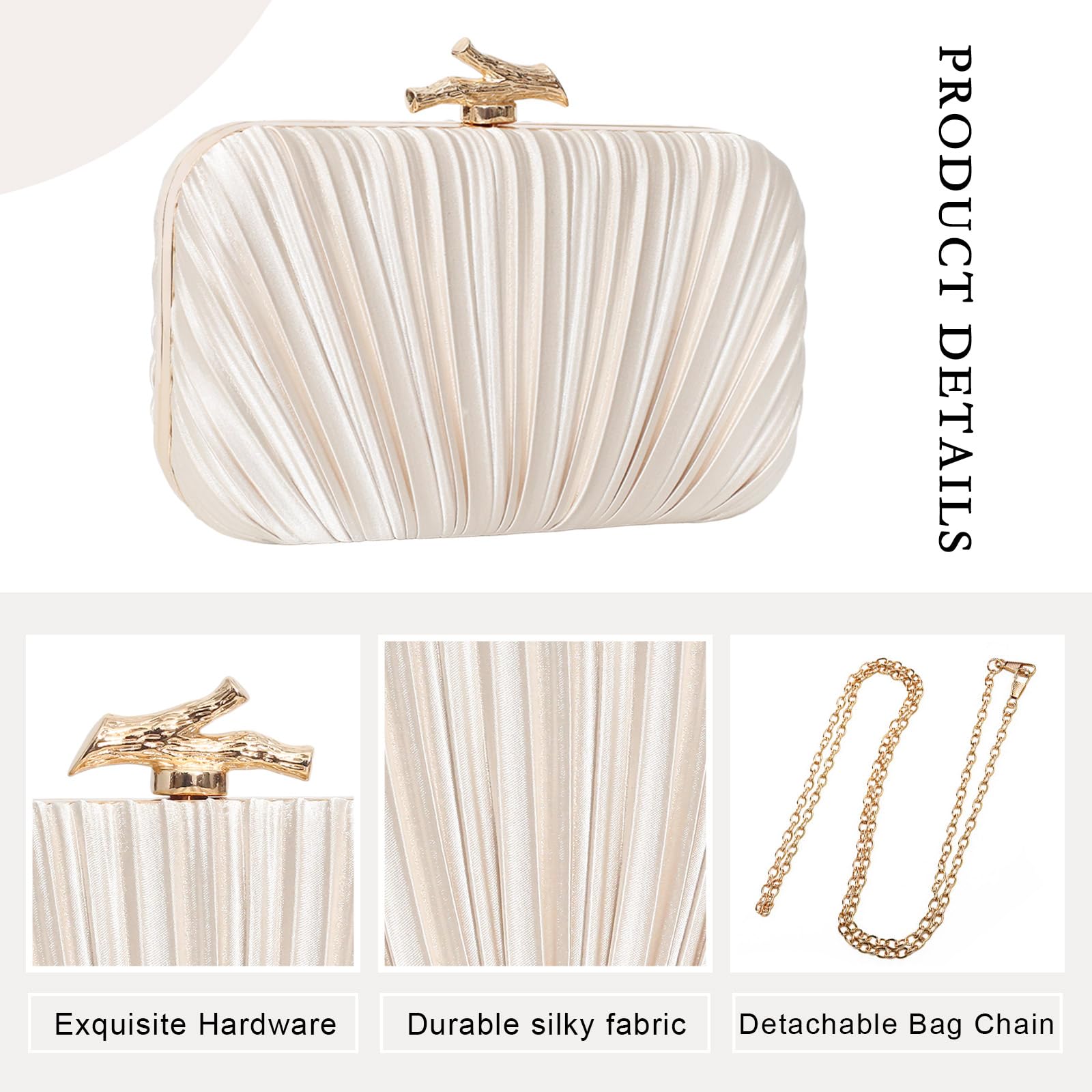 Damen Clutch Geldbörse Abendtasche Crossbody Schulter Plissee Clutch Tasche für Hochzeit, Party, Abschlussball mit abnehmbarer Kette