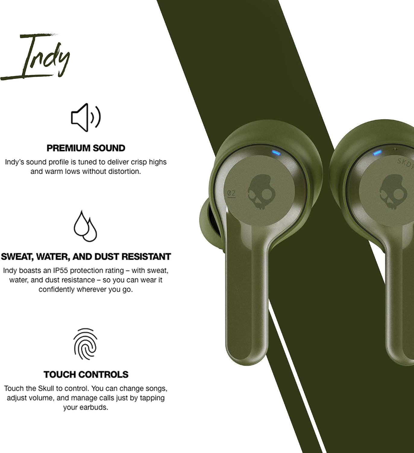Skullcandy Indy True Wireless In-Ear Earbud - Olive