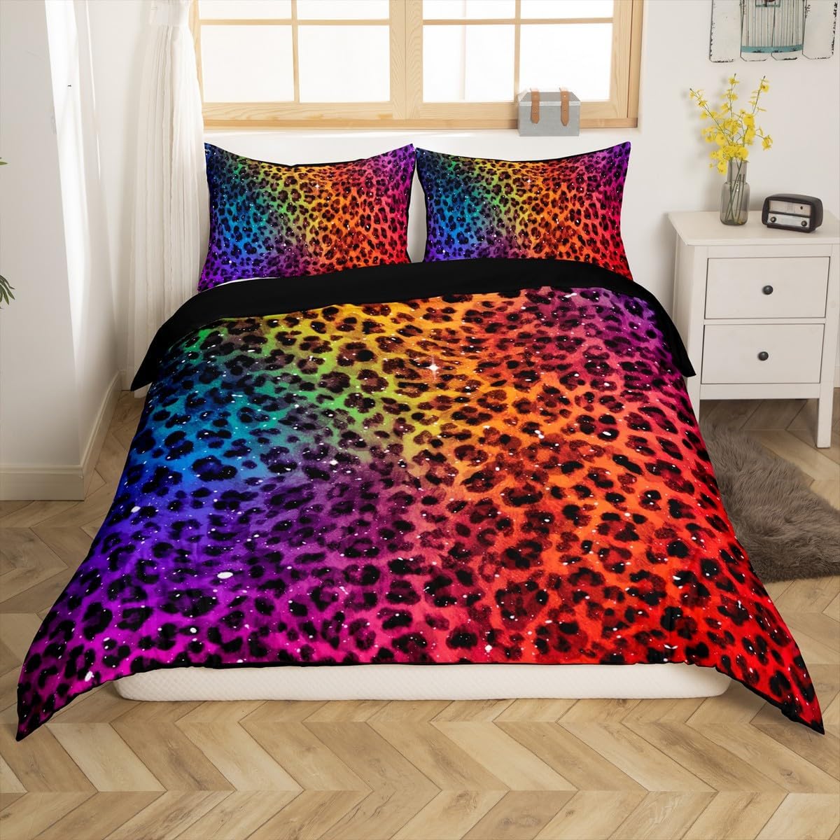 jejeloiu Kids Colorful Cheetah Print Bedding Set Toddler Size, Leopard Duvet Cover Boys Girls Safari Comforter Cover Teens Bedroom Decor Quilt Cover (No Comforter)