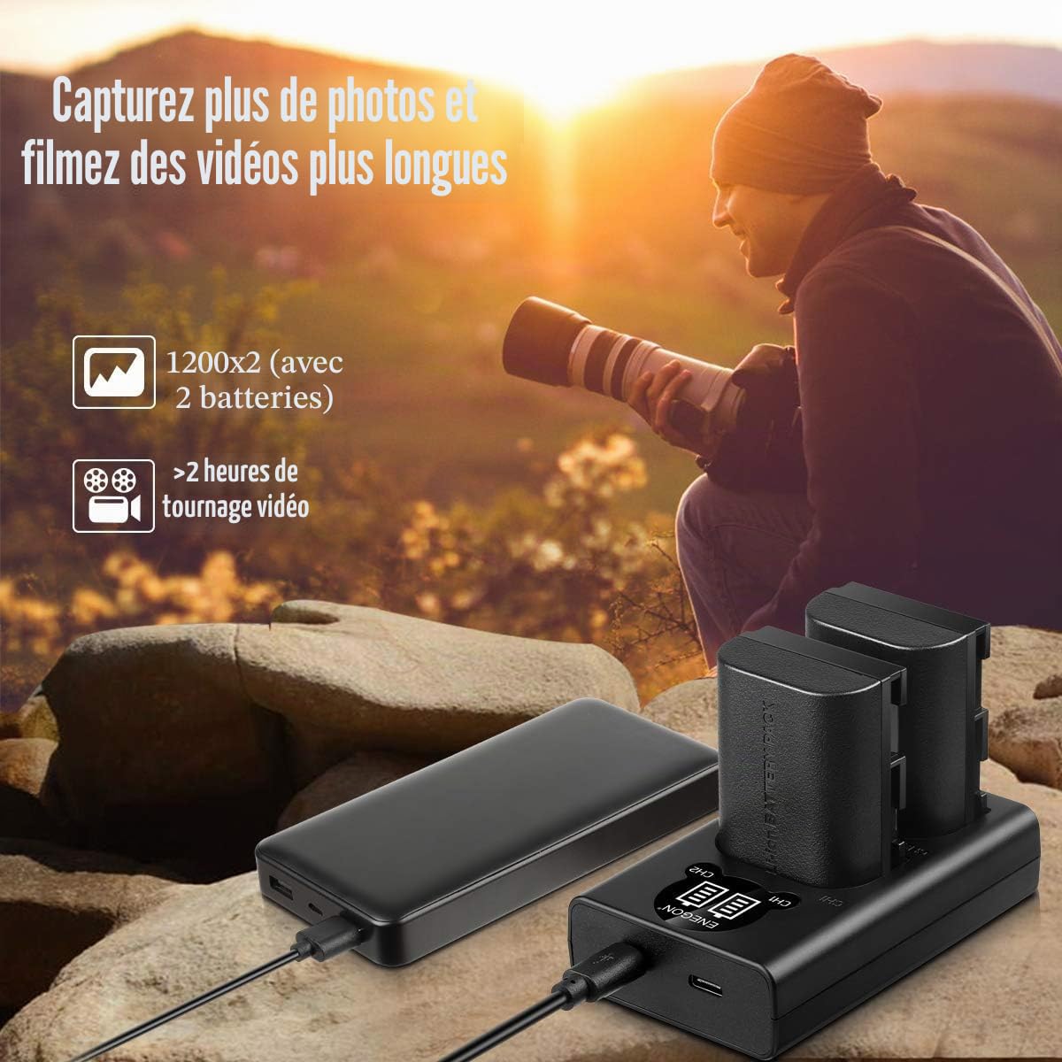 ENEGON LP-E6 Batterie de Rechange 2 Paquets et Chargeur Intelligent LED USB pour Canon LP-E6, LP-E6N and Canon EOS 5D Mark II III IV, 5DS, 5DS R, 6D, 7D, 7D Mark II, 60D, 70D 80D 90D Caméras et Plus