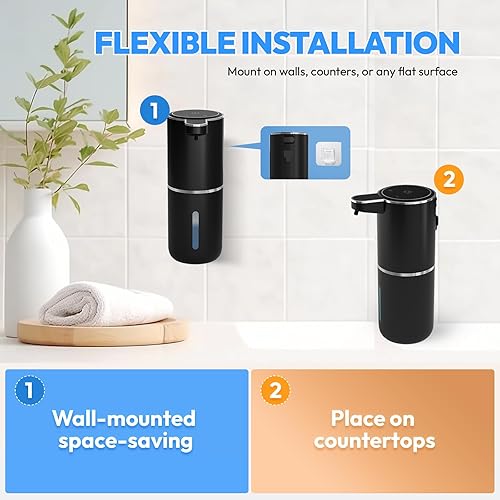 Miniatura 6 de Dispensador automático de jabón espumoso, dispensador de jabón de espuma sin contacto, recargable de 12.8 onzas, montado en la pared, inteligente