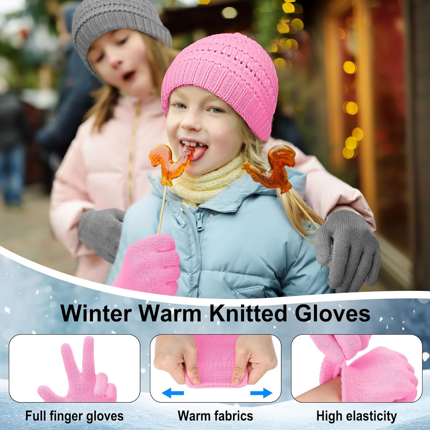 Suhine Kids Winter Knit Hat Gloves Bulk for 5-12 Years Winter Warm Gloves Beanie Hat Stretchy for Boys Girls - Image 4
